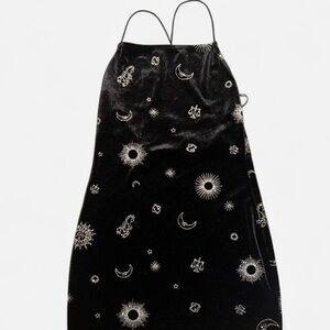 Divided Black Mini Dress with White Celestial Print